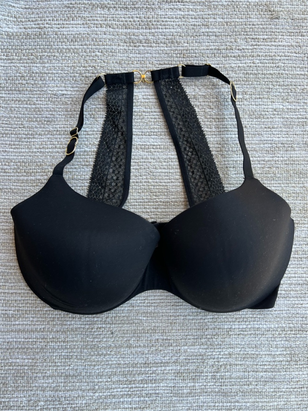 Victoria's Secret Black Lace-Racerback T-Shirt Bra size 36 DDD